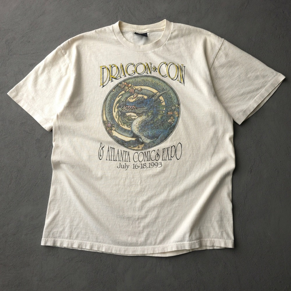 Vintage 1990s Dragon Con Atlanta Comics Expo Cream T-shirt Large Made in USA